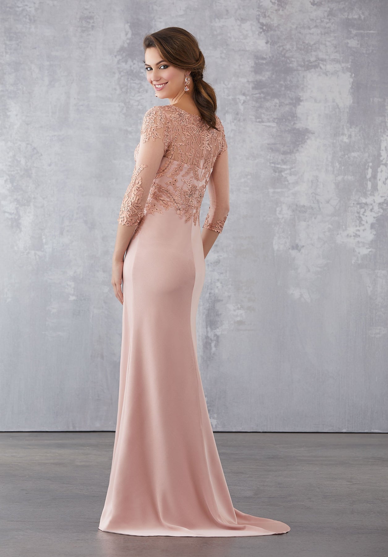 MGNY By Mori Lee - 71721 Embroidered Bateau Fitted Dress With Train In Pink