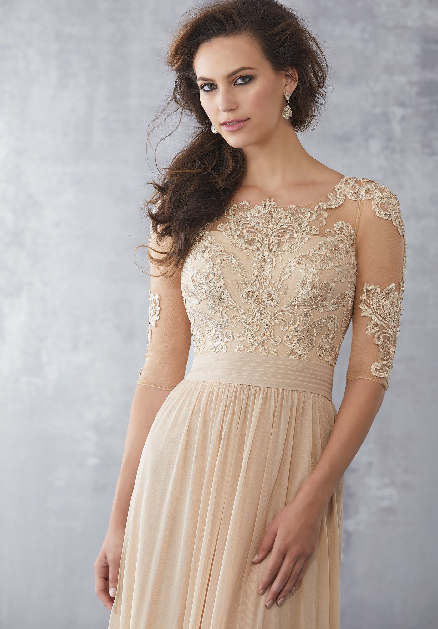 MGNY By Mori Lee - 71726 Embroidered Scoop Neck Sheath Dress In Neutral