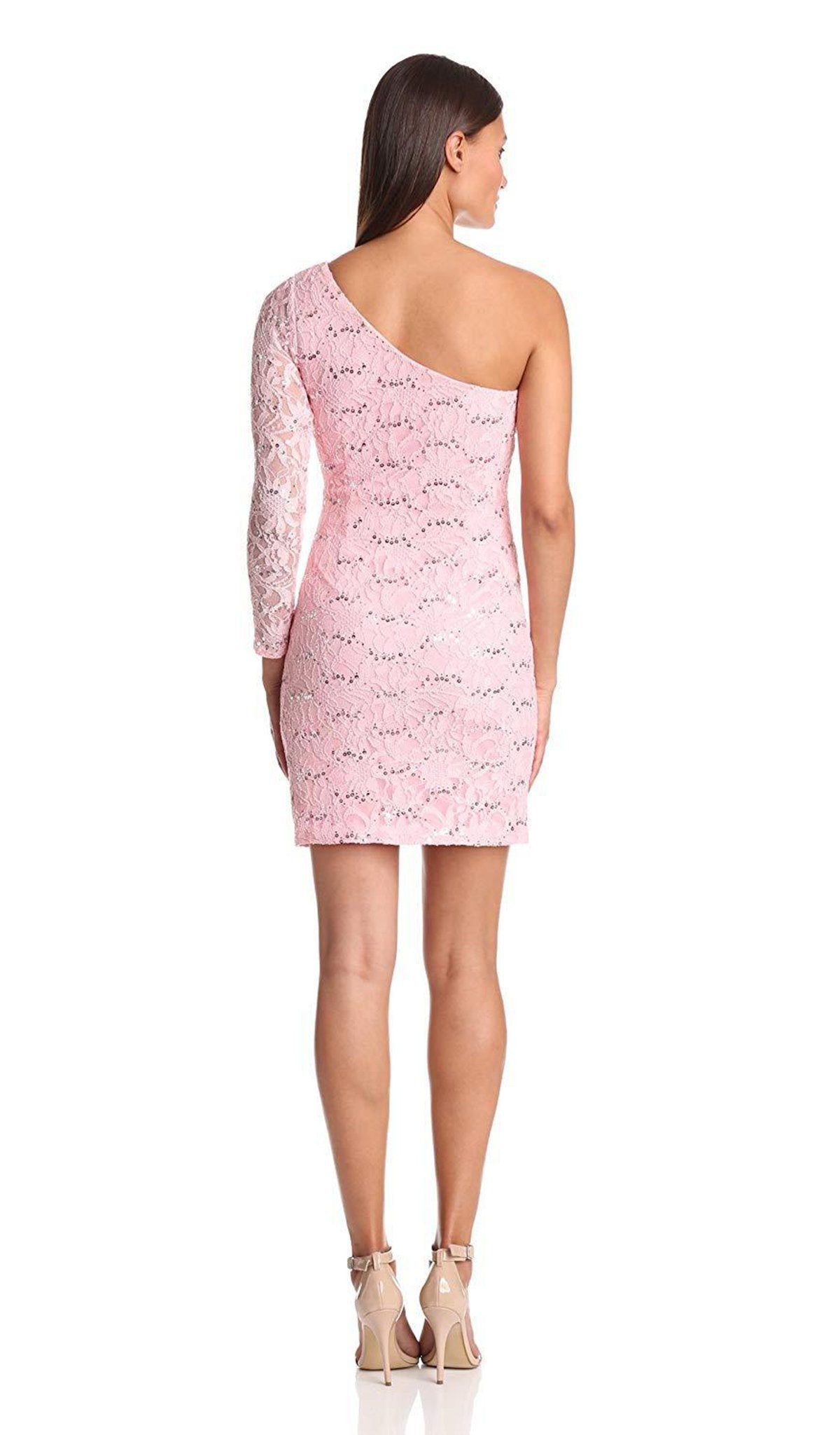 Adrianna Papell - 231M31460 Long Sleeve Asymmetrical Dress In Pink