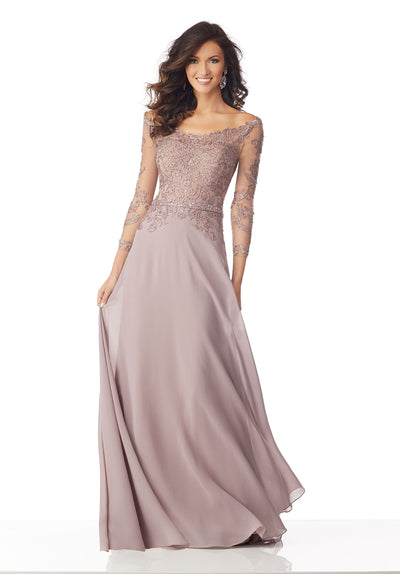 MGNY By Mori Lee - 71806 Embroidered Off-Shoulder A-line Gown In Pink