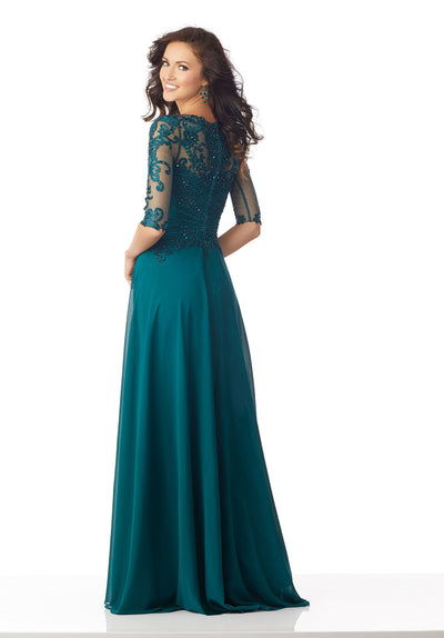 MGNY By Mori Lee - 71812 Beaded Embroidered Bateau Dress In Green