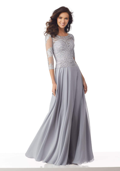 MGNY By Mori Lee - 71813 Metallic Lace A-Line Evening Dress Mother of the Bride Dresses 0 / Silver