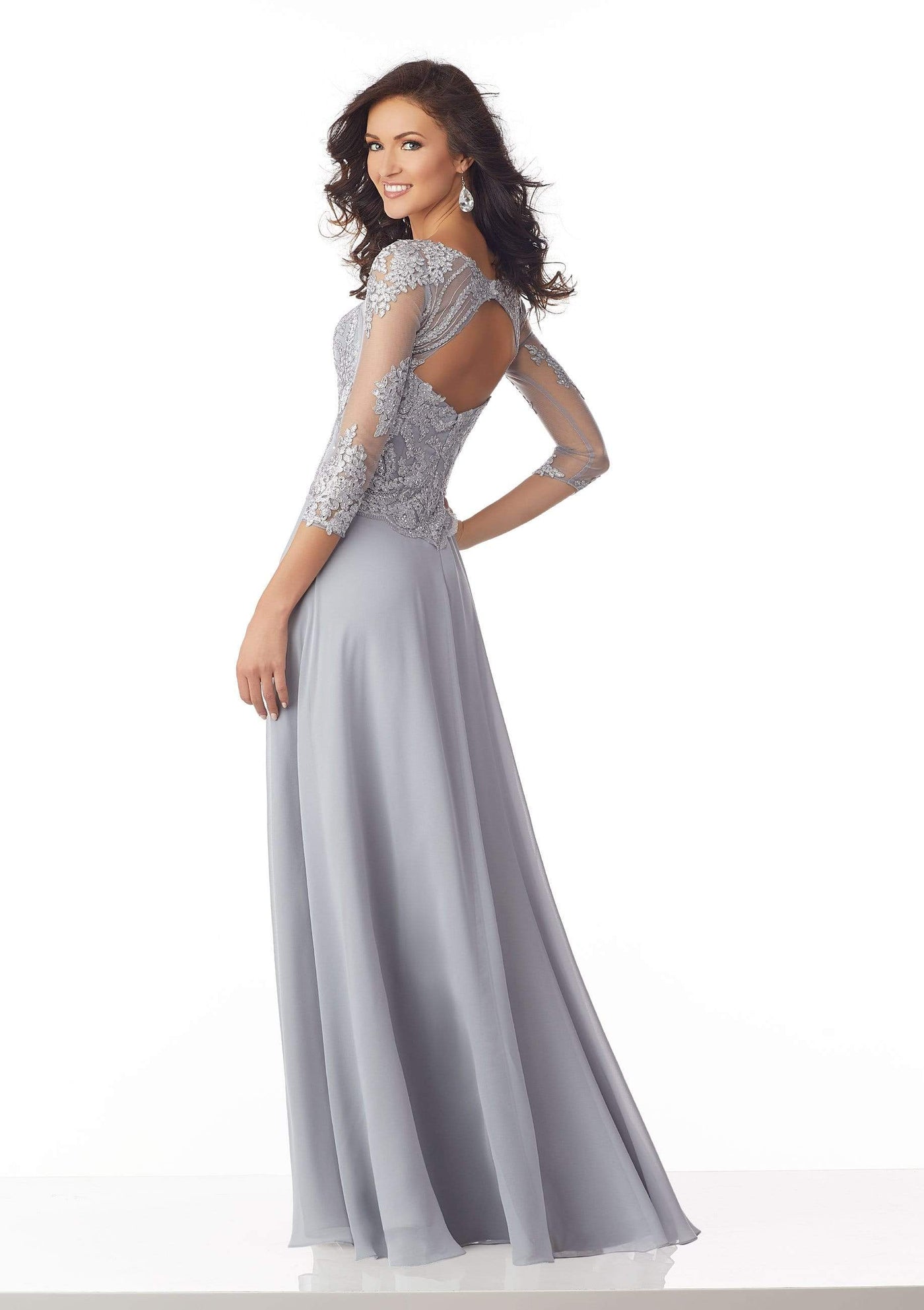 MGNY By Mori Lee - 71813 Metallic Lace A-Line Evening Dress Mother of the Bride Dresses