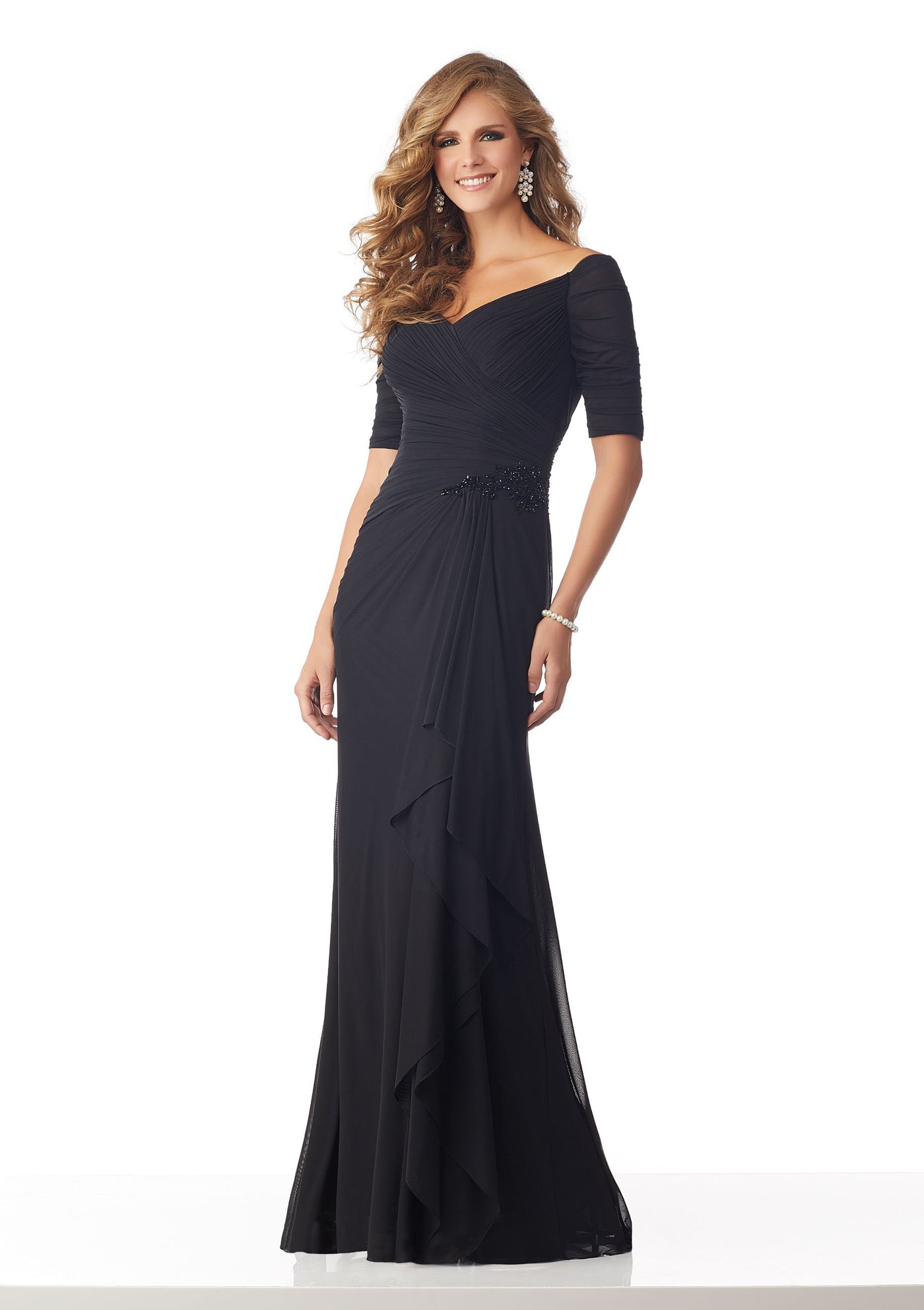 MGNY By Mori Lee - 71820 Ruched V-Neck Sheath Dress In Black