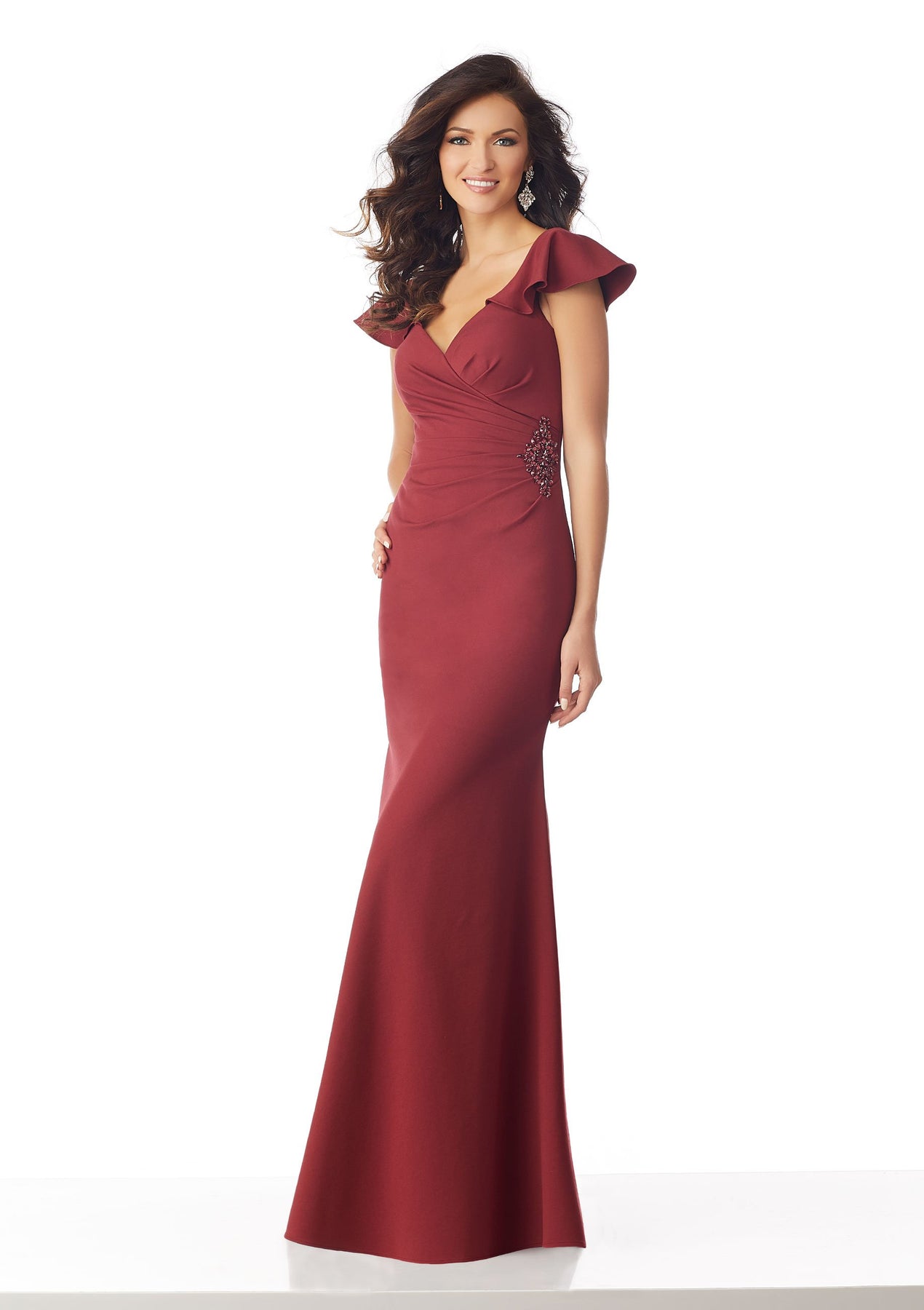 MGNY By Mori Lee - 71831 Ruched V-Neck Sheath Dress In Red