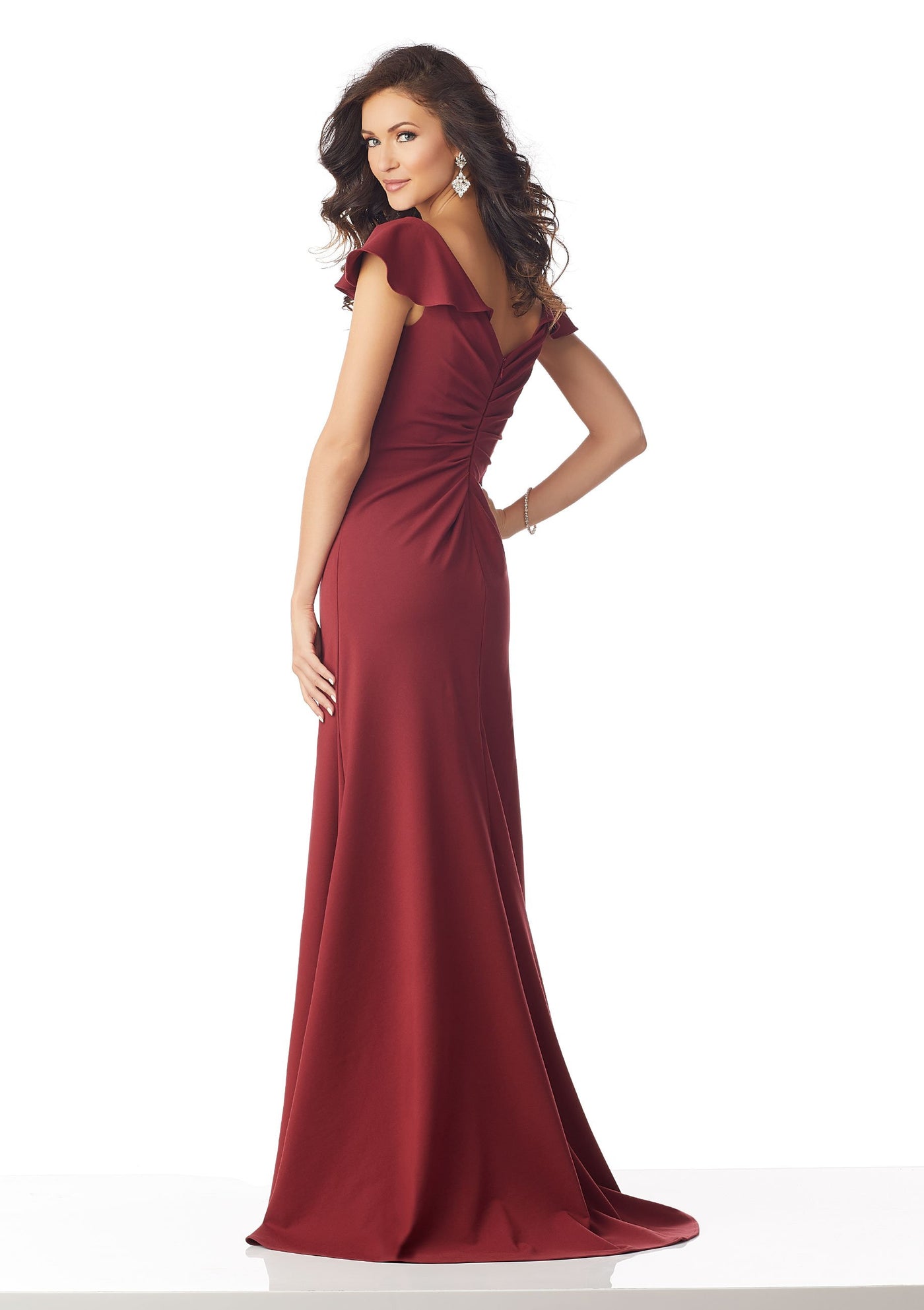 MGNY By Mori Lee - 71831 Ruched V-Neck Sheath Dress In Red