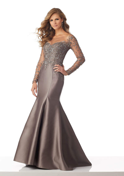 MGNY By Mori Lee - 71832 Beaded Illusion Trumpet Gown Pageant Dresses 0 / Cocoa