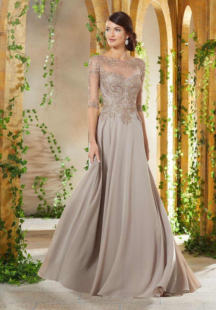 Embroidered chiffon outlet gown