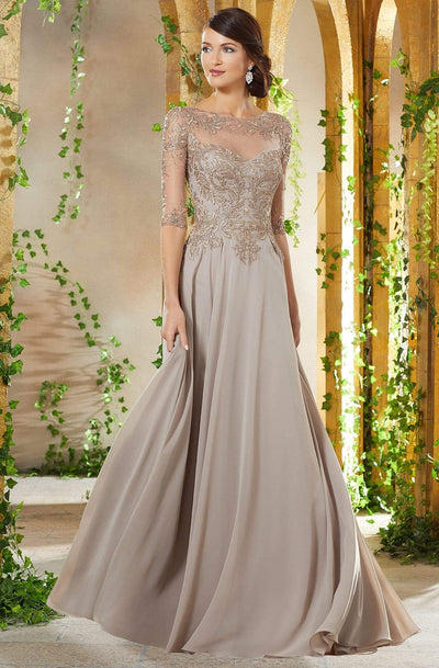 MGNY By Mori Lee - 71908 Bead Embroidered Chiffon A-line Gown Mother of the Bride Dresses 0 / Taupe