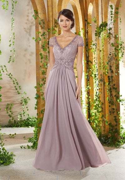 MGNY By Mori Lee - 71912 Beaded Lace V-Neck Dress In Purple