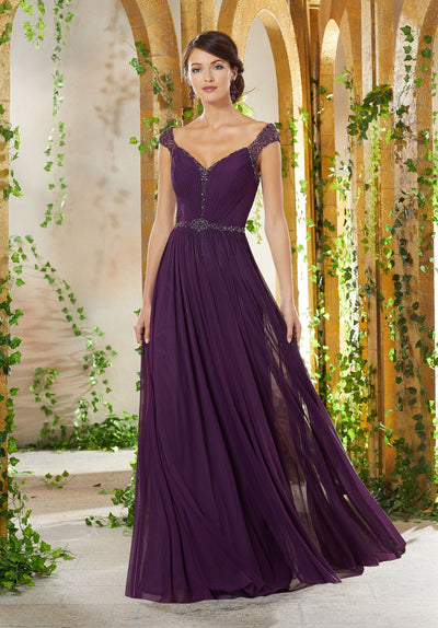 MGNY By Mori Lee - 71917 Crystal Beaded V-neck A-line Gown In Purple