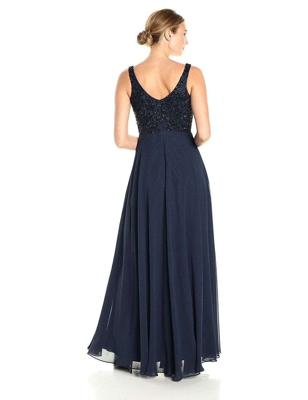 Aidan Mattox - MD1E201185 Embellished Caped Scoop Neck A-Line Gown in Blue and Black