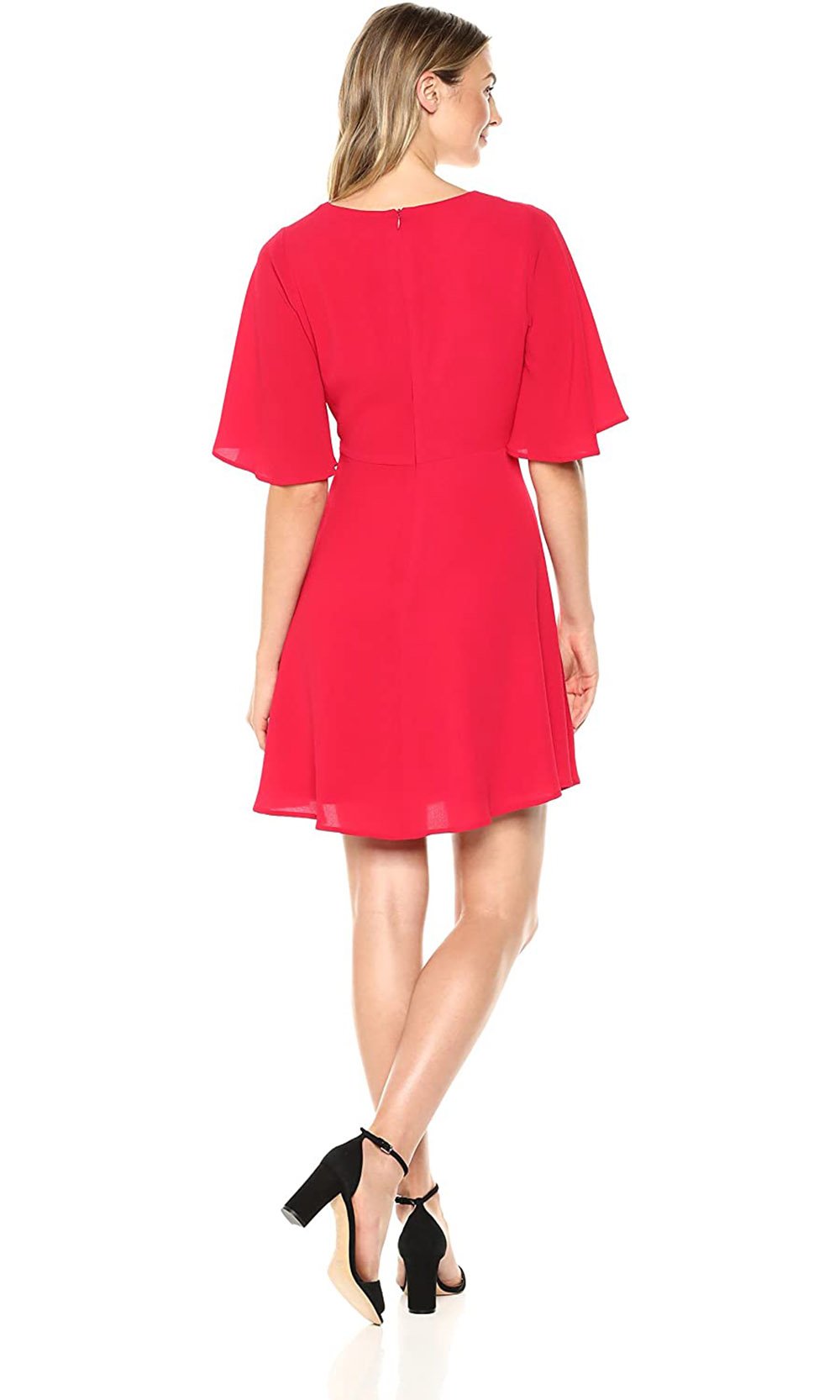 London Times - T3515M Short Sleeve V Neck A-Line Dress In Red