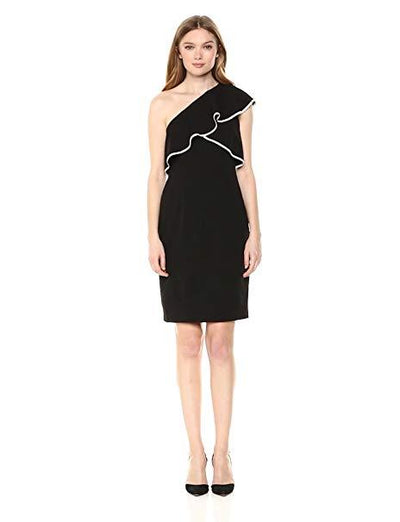 Adrianna Papell - AP1D102025 One Shoulder Popover Cocktail Dress In Black and White