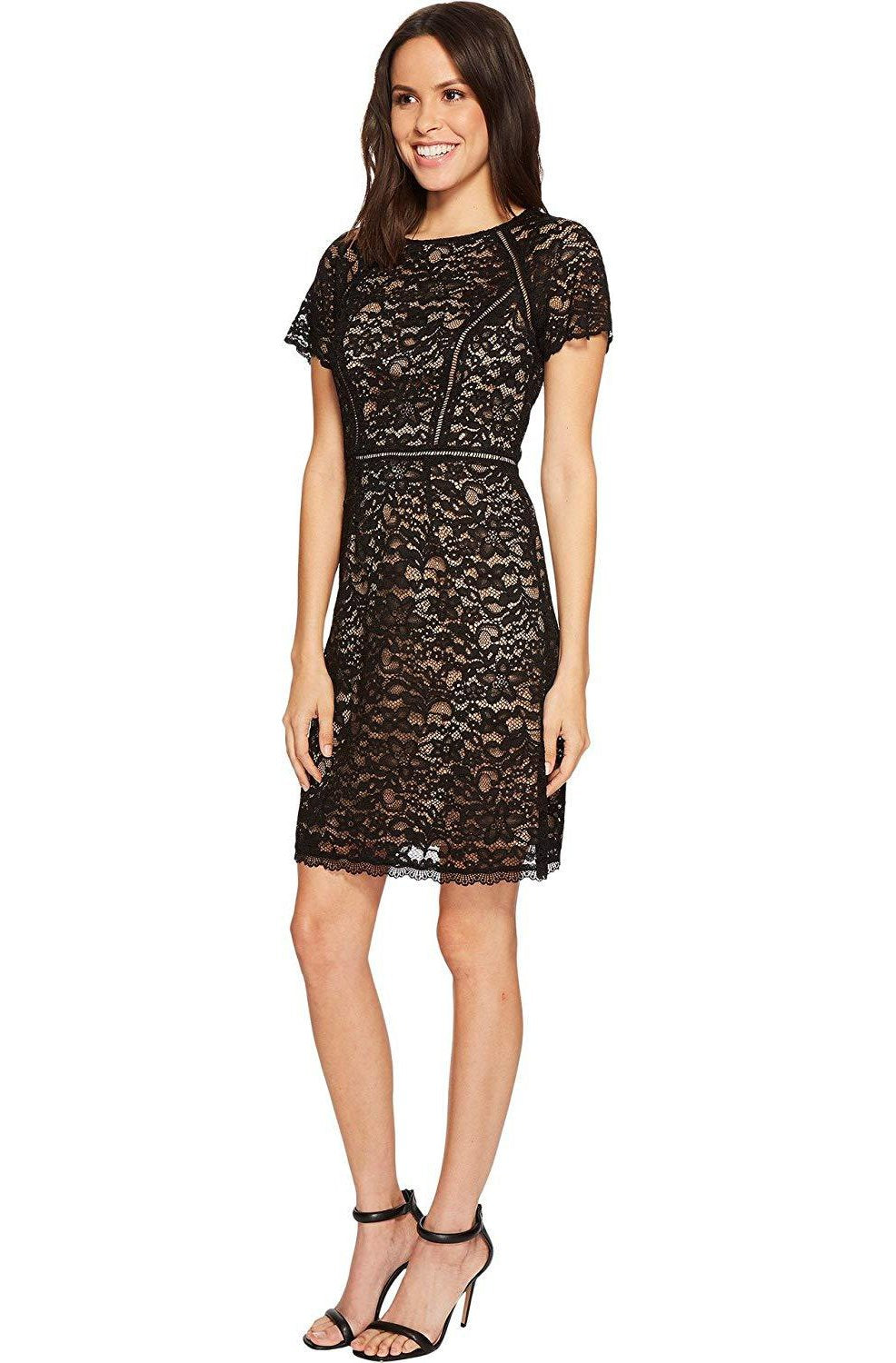 Adrianna Papell - AP1D101817 Lace Illusion Jewel Cocktail Dress In Black and Neutral