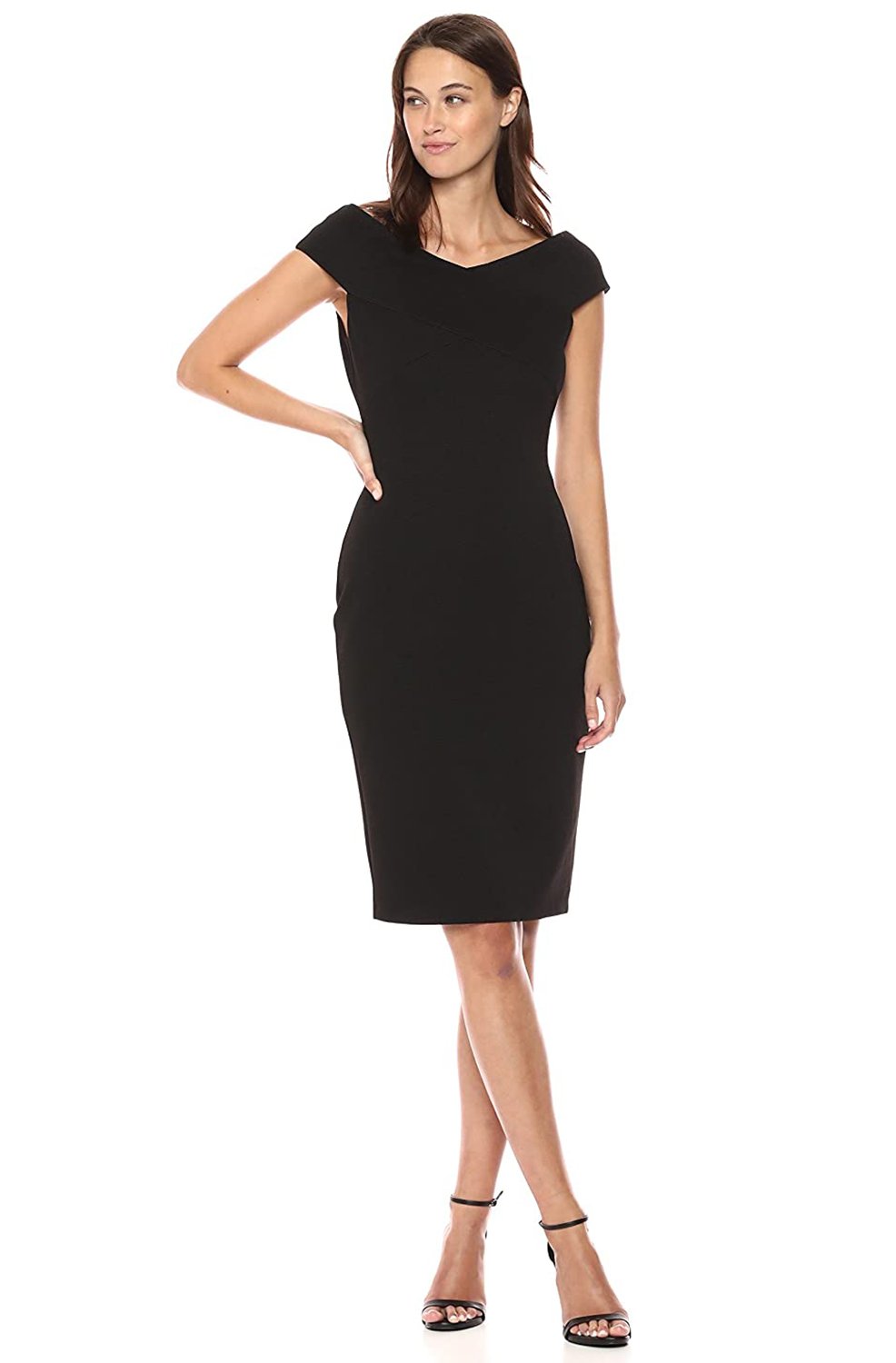 Adrianna Papell - AP1D102444 V-Neck Cap Sleeves Short Dress In Black