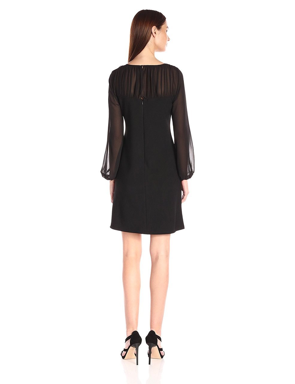 Taylor - Chiffon and Jersey Long Sleeve Dress 5915M in Black