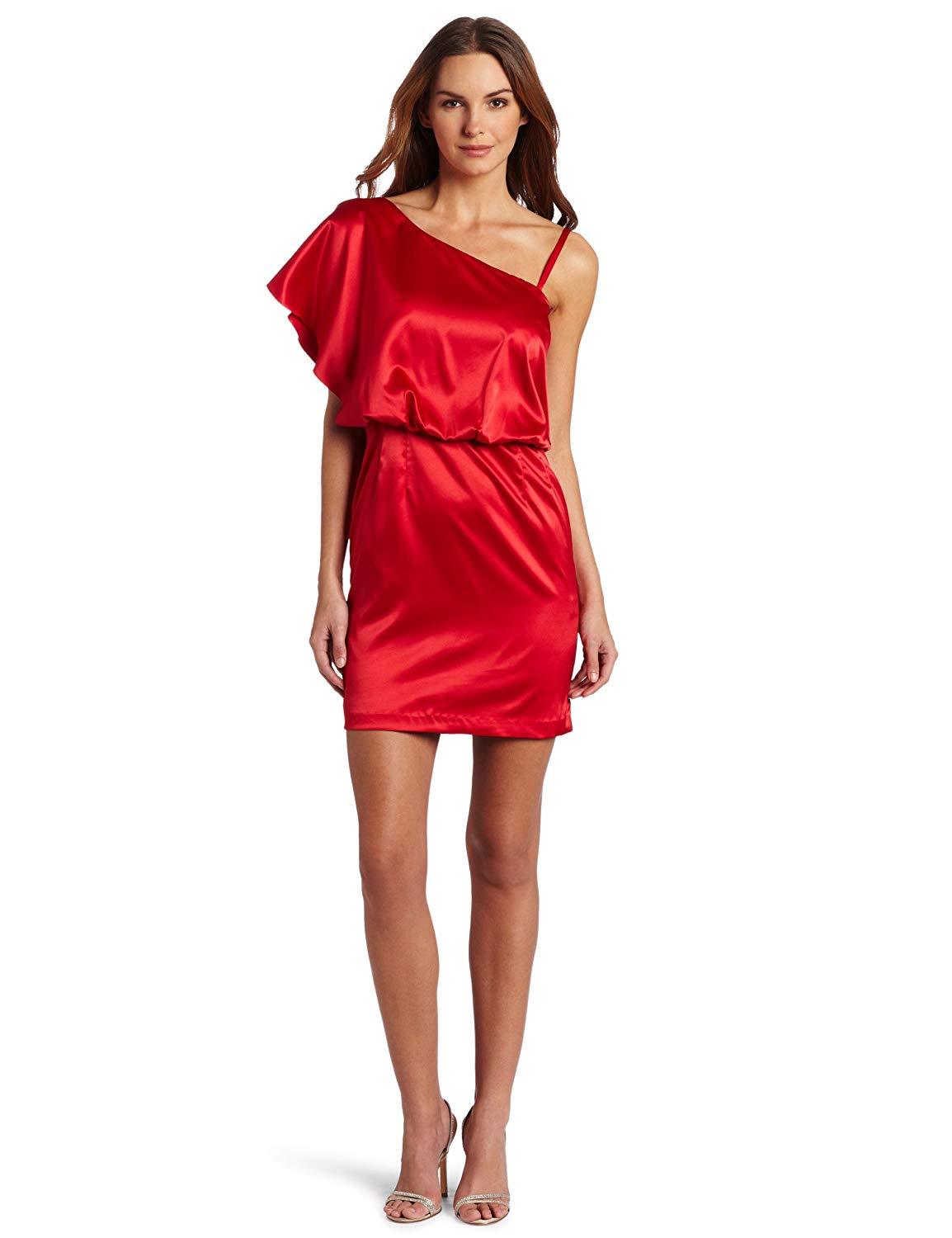 Jessica Simpson - JS1R3164 One Shoulder Flutter Sleeve Cocktail Dress In Red