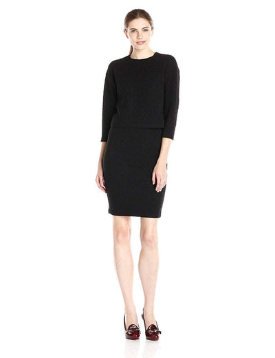 Donna Morgan - D3667P Two-Piece Chevron-Knit Short Dress in Black
