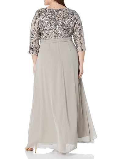 Alex Evenings 8496784 - Sequined Quarter Sleeve Formal Gown In Gray
