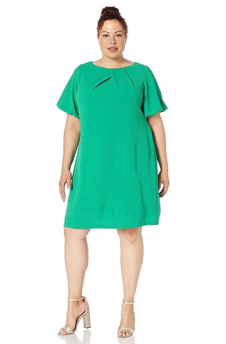 Adrianna Papell - AP1D103393 Short Sleeve Bateau Crepe Sheath Dress In Green