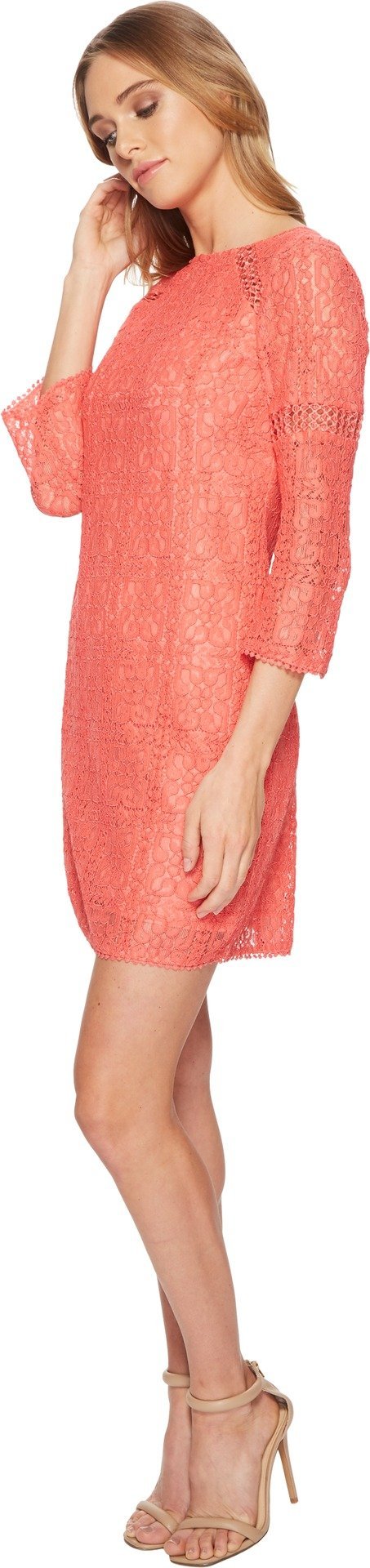 Adrianna Papell - AP1D102465 Quarter Length Sleeve Lace Shift Dress In Orange
