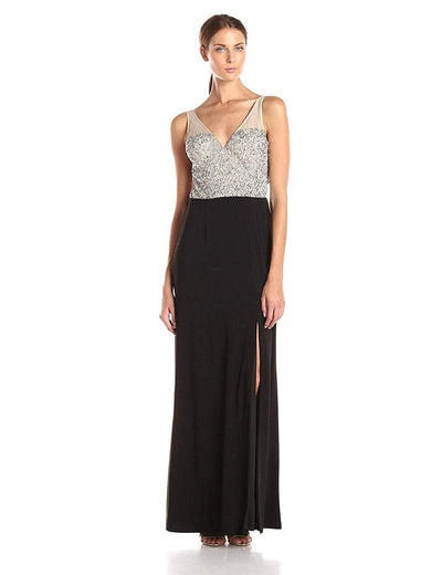 Adrianna Papell - Sequined V-Neck Column Dress 191919400 in Black