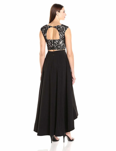 Aidan by Aidan Mattox - MN1E200681 Two Piece Lace High Low A-line Gown in Black and Neutral