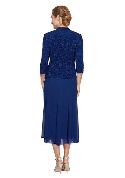 Alex Evenings 125256 - Glittered Three-Piece Set Modest Dress In Blue