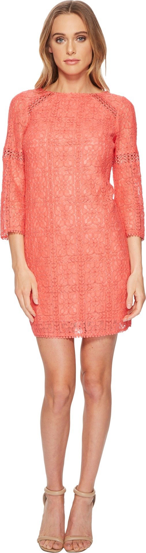 Adrianna Papell - AP1D102465 Quarter Length Sleeve Lace Shift Dress In Orange