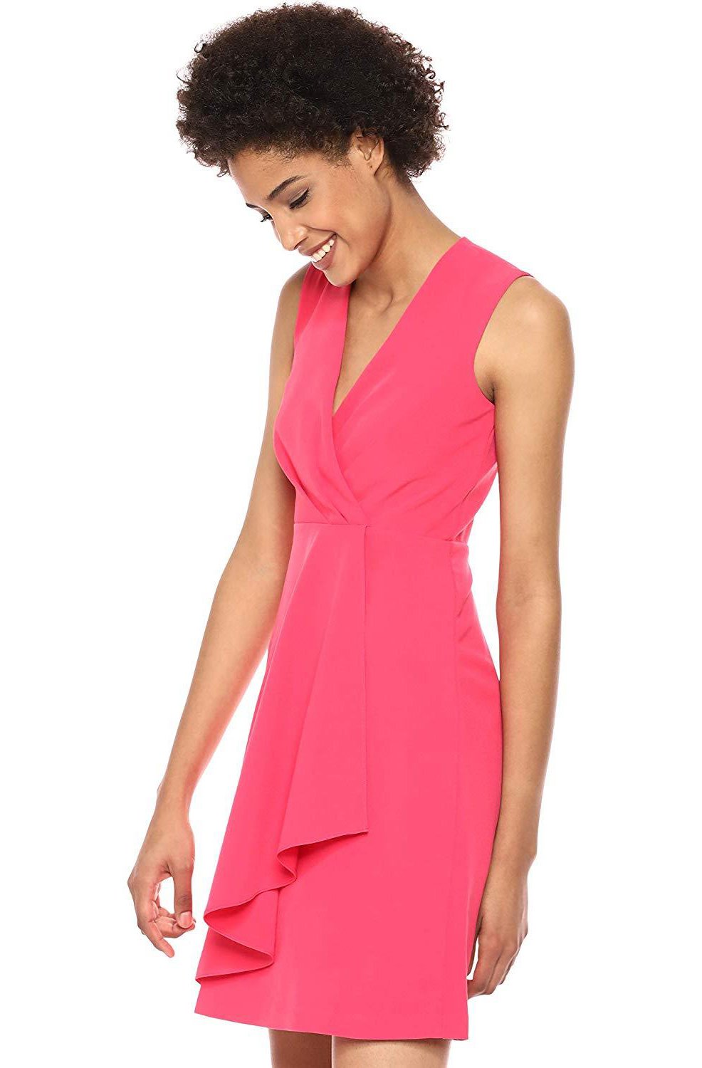 Taylor - 1242M V-neck Pleated A-line Dress In Pink