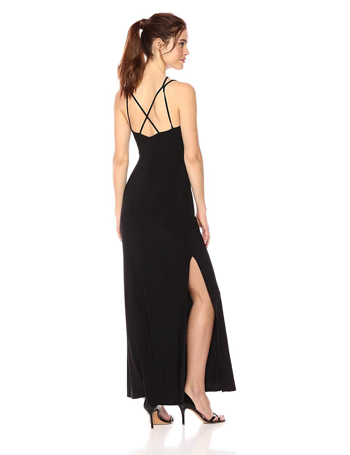 Laundry - 97R25440 Crisscross Front High Slit Jersey Gown In Black