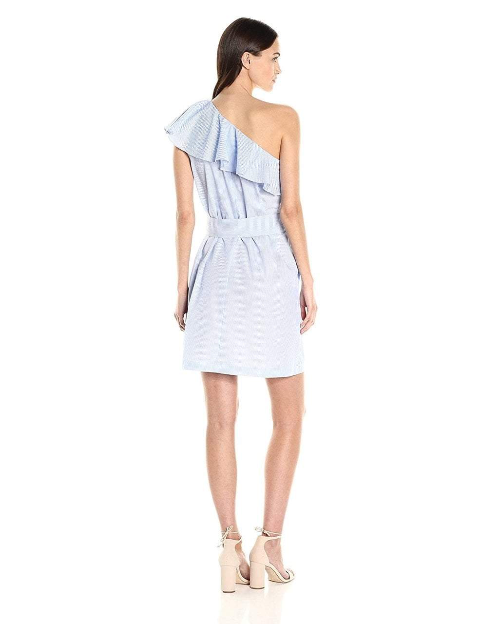 Donna Morgan - D5239M Ruffled Asymmetric A-line Dress in Blue and White