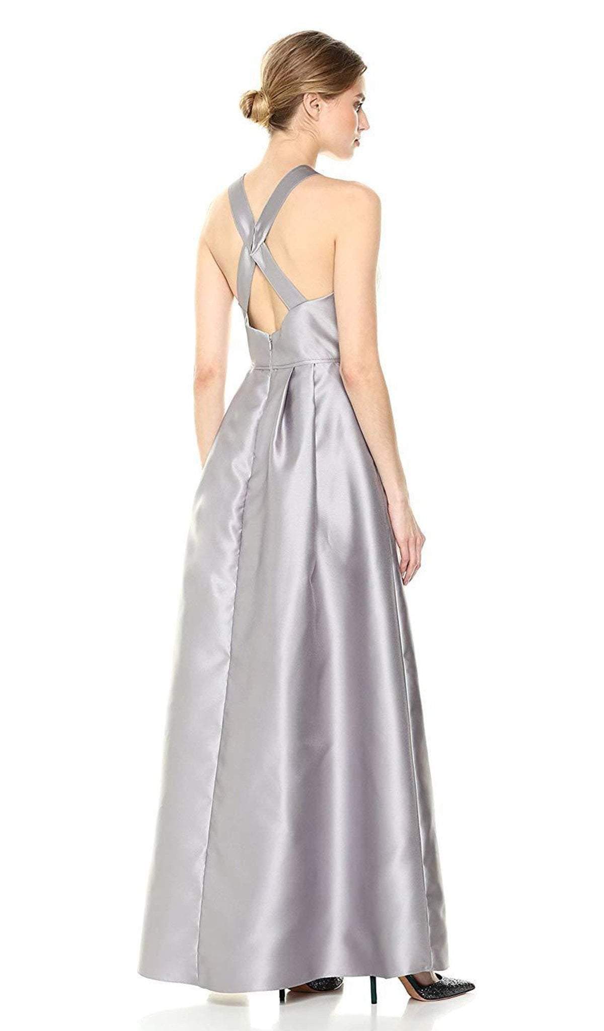 Adrianna Papell - AP1E203176 Embellished Halter Long A-line Dress In Silver