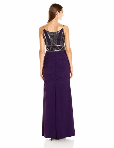 Adrianna Papell - AP1E200204 Embellished V-neck Ruched Sheath Dress in Purple