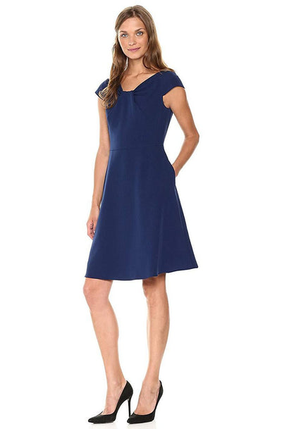 Adrianna Papell - AP1D101248 V-Neck Cap Sleeves A-Line Dress In Blue