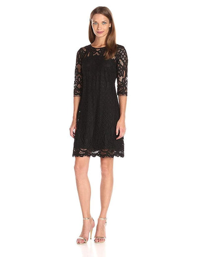Taylor - Quarter Length Sleeve Lace Dress 8568MJ in Black