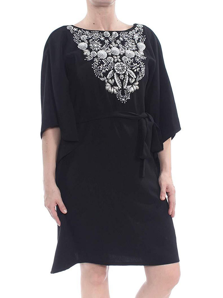 Aidan Mattox Kimono Sleeve Boat Neck Embellished Dress