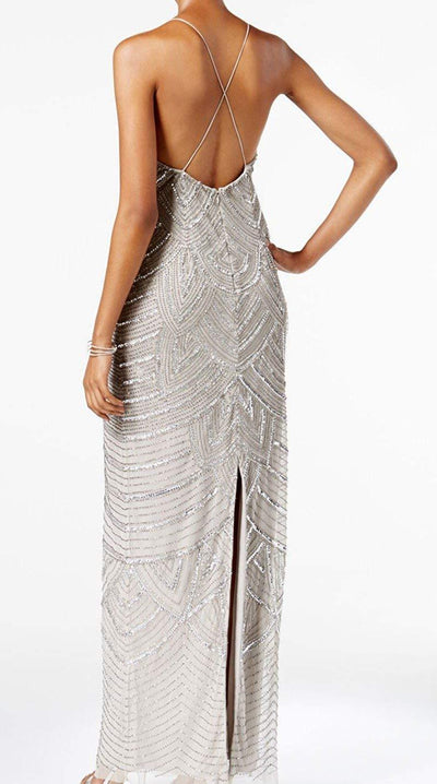 Adrianna Papell - AP1E202208 Sequin Embellished V-Neck Dress In Silver