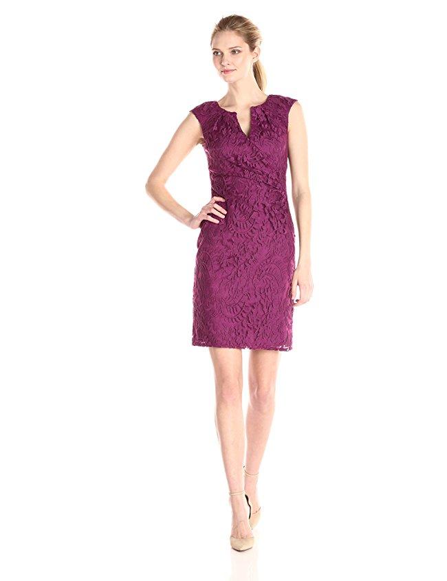 Adrianna Papell - Split V-Neck Lace Dress 15252690 in Purple