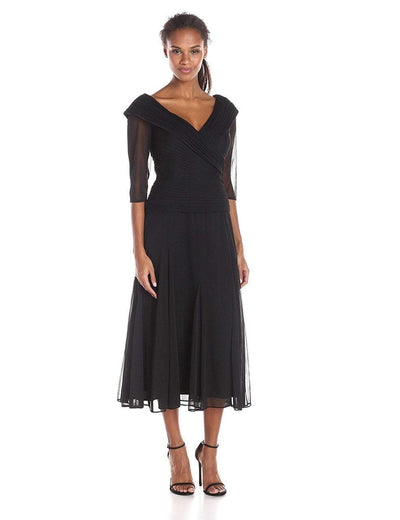 Alex Evenings - 132141 Ruched Off Shoulder Tea Length Dress in Black