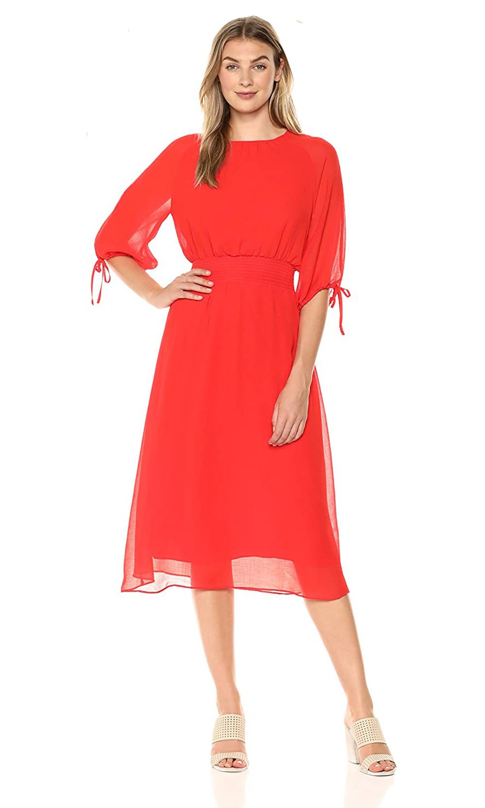 Maggy London - G3517M Bishop-Tie Sleeve Blouson A-Line Dress In Orange