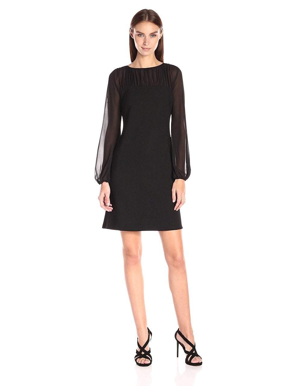 Taylor - Chiffon and Jersey Long Sleeve Dress 5915M in Black