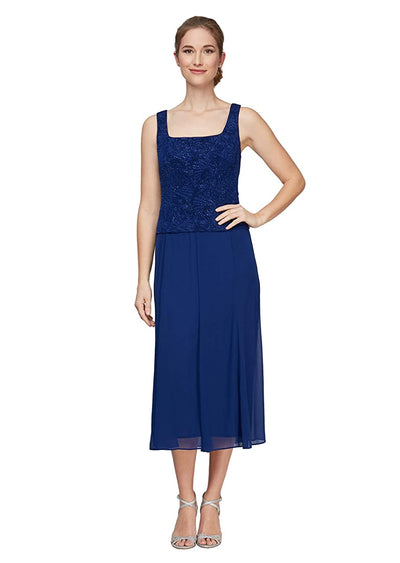 Alex Evenings 125256 - Glittered Three-Piece Set Modest Dress In Blue