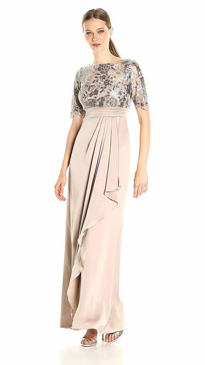 Adrianna Papell - Short Sleeves Draped Satin Dress AP1E201568 In Pink