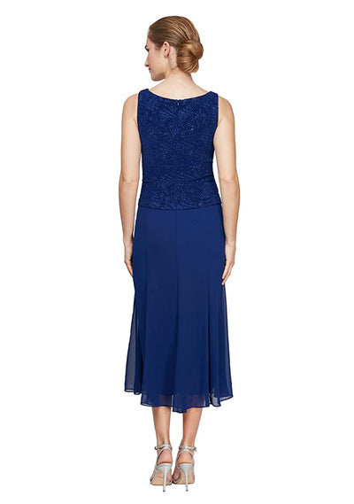 Alex Evenings 125256 - Glittered Three-Piece Set Modest Dress In Blue