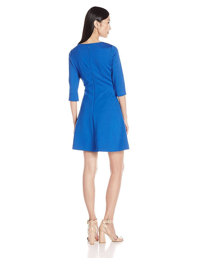 Adrianna Papell - Quarter Length Sleeves Ponte A-Line Dress 15247232 in Blue