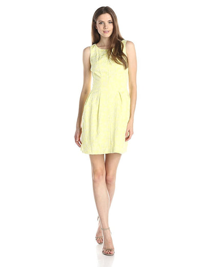 Taylor - Sleeveless Floral Scoop Neck Dress 5453M in Yellow