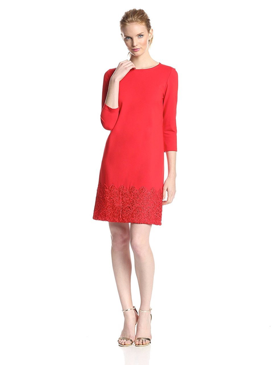 Taylor - Crochet Hem Jewel Neck Dress 5170M in Red