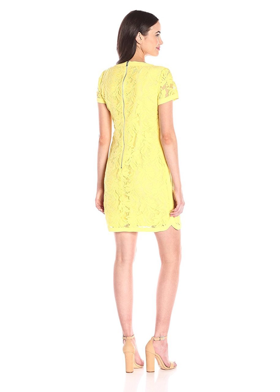 Donna Morgan - D3287M Floral Lace Short Sleeve Dress in Yellow